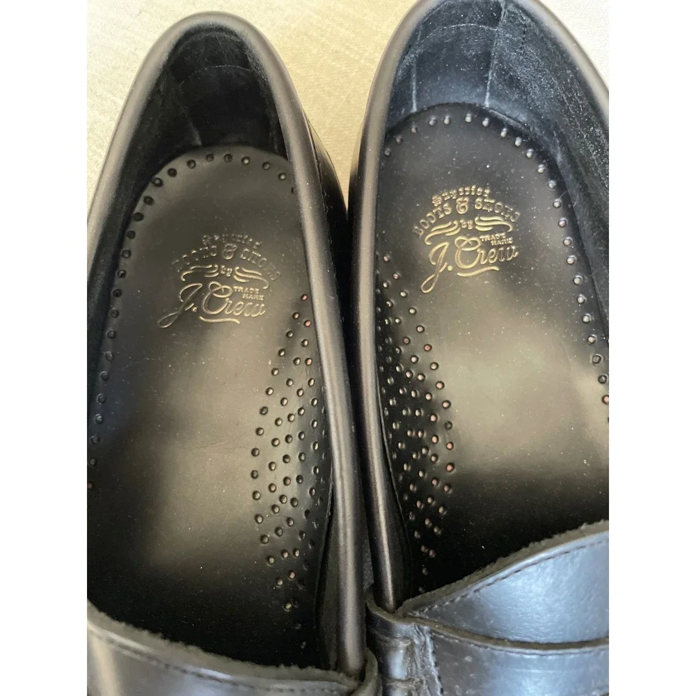 J.Crew Mens Camden Black Leather Penny Loafers BJ009 Size 9 Slip On Dress Shoes